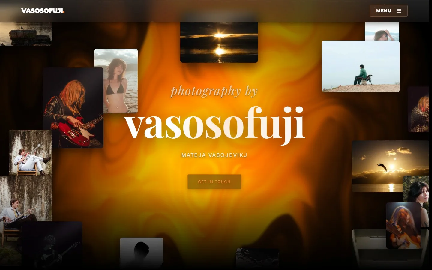 My photography website on a desktop, in dark mode