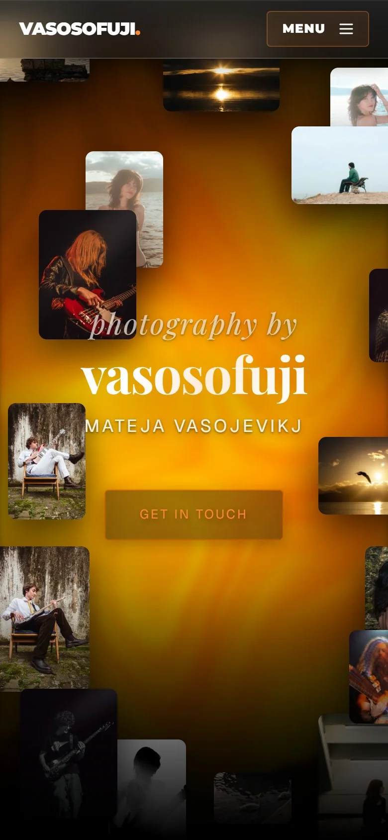My photography website on a phone, in dark mode